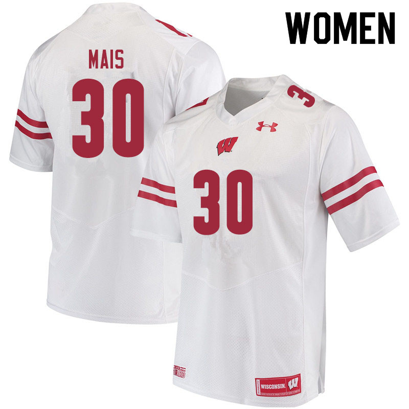 Women #30 Tyler Mais Wisconsin Badgers College Football Jerseys Sale-White - Click Image to Close